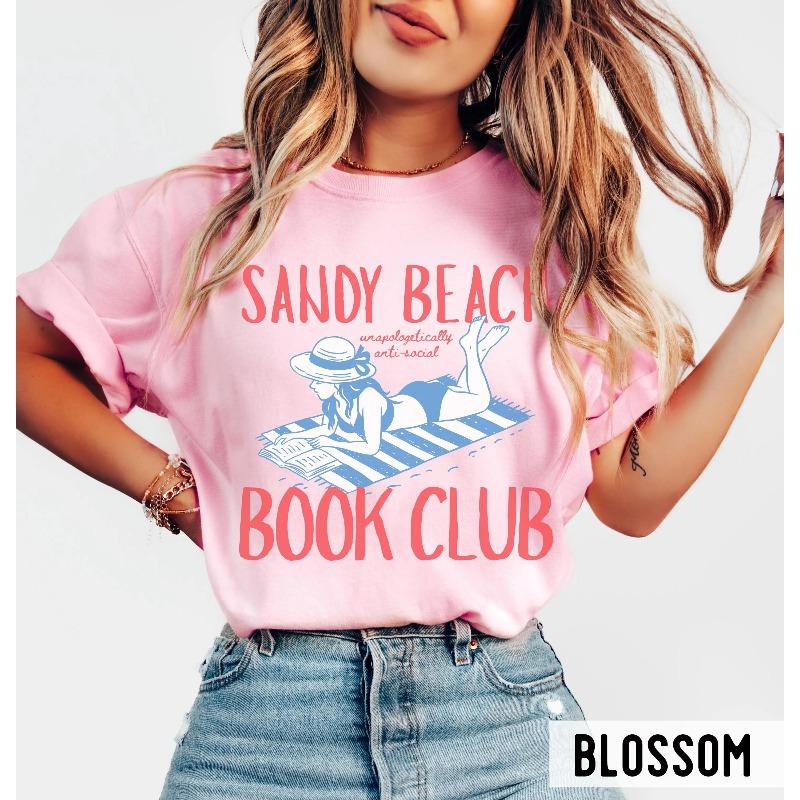 Sandy Beach Book Club Shirt, Messy Drawing Aesthetic Bookish Beach Day Gift, Trendy Literary Girl Vacation Cool Readers Tee S