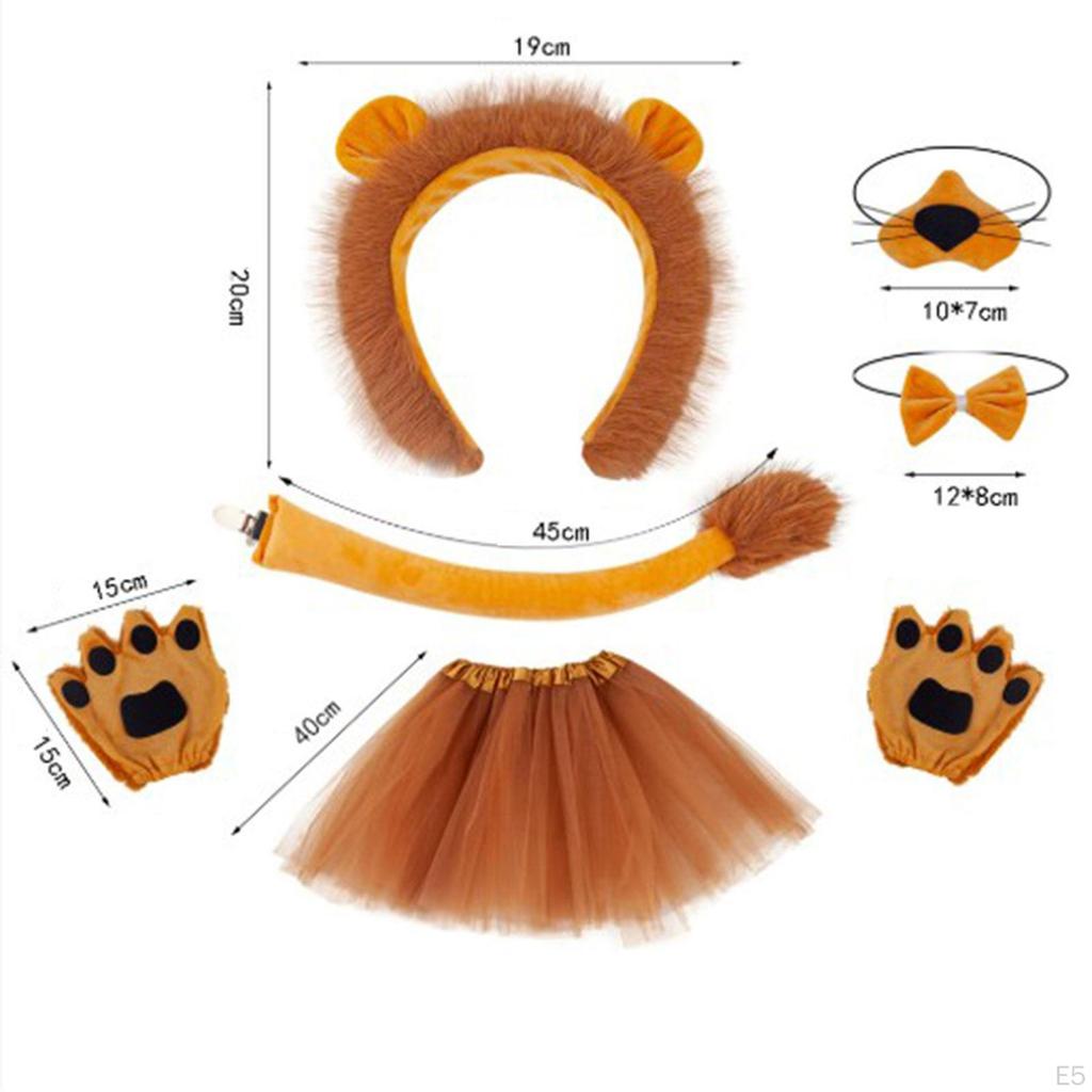 Girls Lion Costume Accessories Set Comfortable to Wear Bow Tie, Tail and Nose