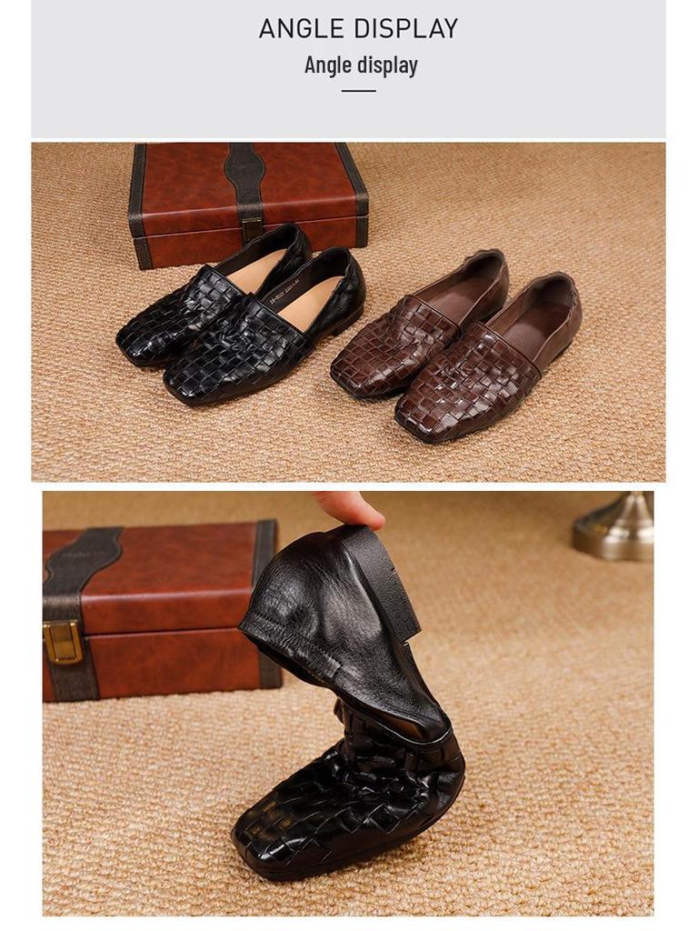 Dámské 2025 podzimní tkané kožené mokasíny - Ručně vyráběné hovězí baleríny pro všechna roční období