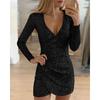 Bling Clubwear V-neck Bodycon Party Dress Sequin Mini Dress Party Evening Dresses Ball Gown