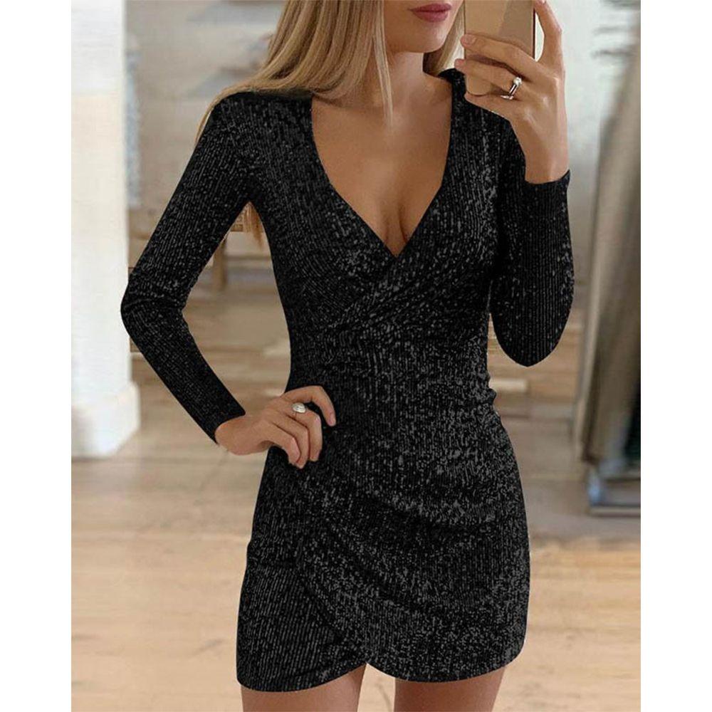 Bling Clubwear V-neck Bodycon Party Dress Sequin Mini Dress Party Evening Dresses Ball Gown