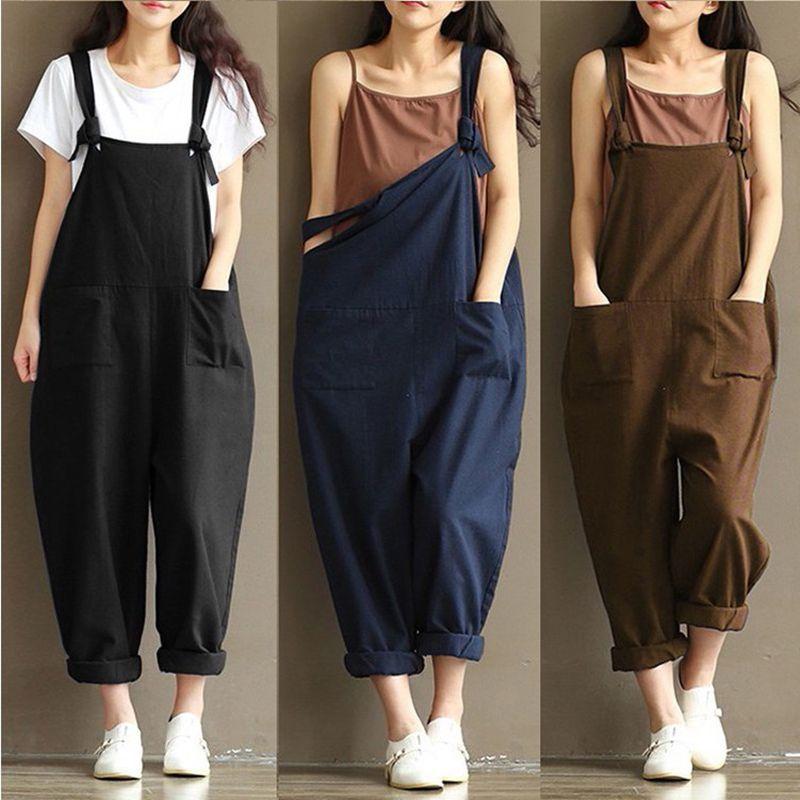 Stylish Womens Loose Jumpsuit With Comfortable Sleeveless Design And Wide Leg Fit