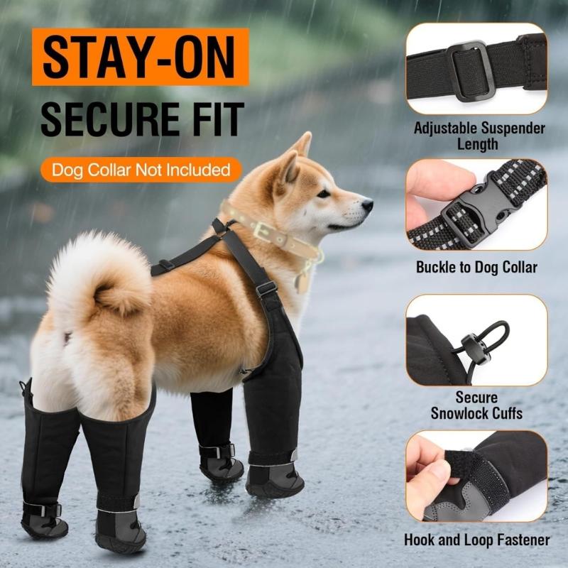 Insulated Winter Dog Boot With Reflective Straps Antislip Rubber Soles For Cold Weather Protecting