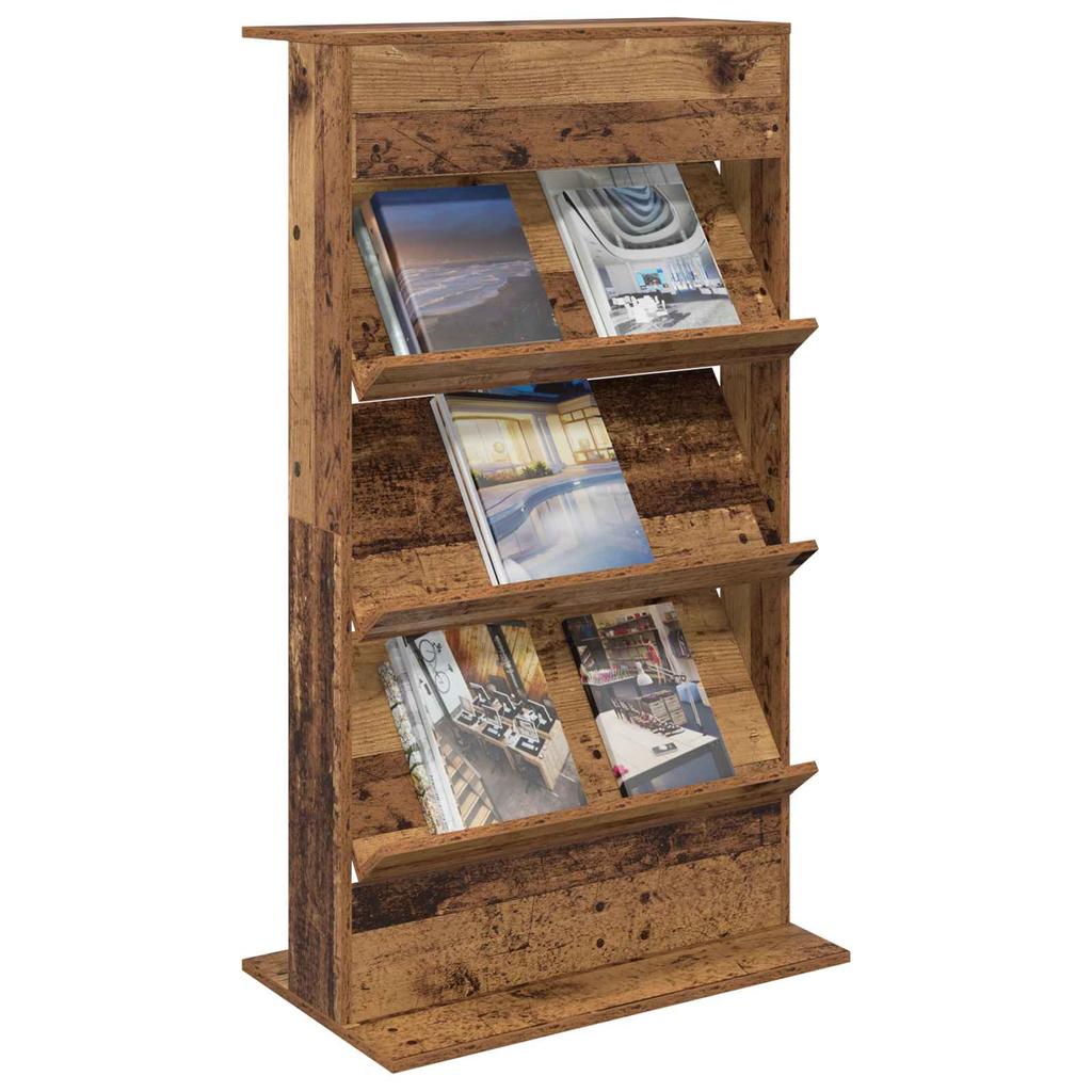 Magazine Rack with Shelf Reclaimed Wood Look 70 x 41 x 126 cm Engineered Wood