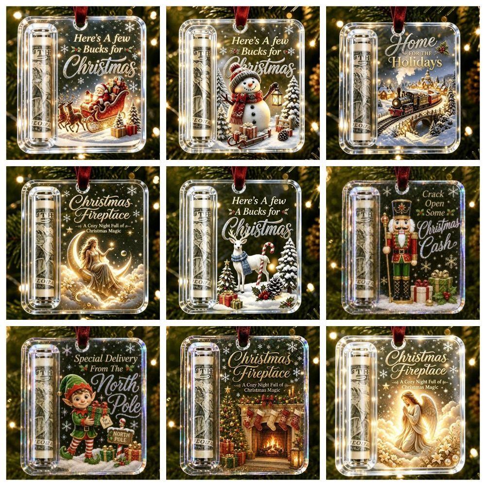 Hanging Christmas Cash Gift Ornament Acrylic Treat Holder Ornament  for Surprise Present