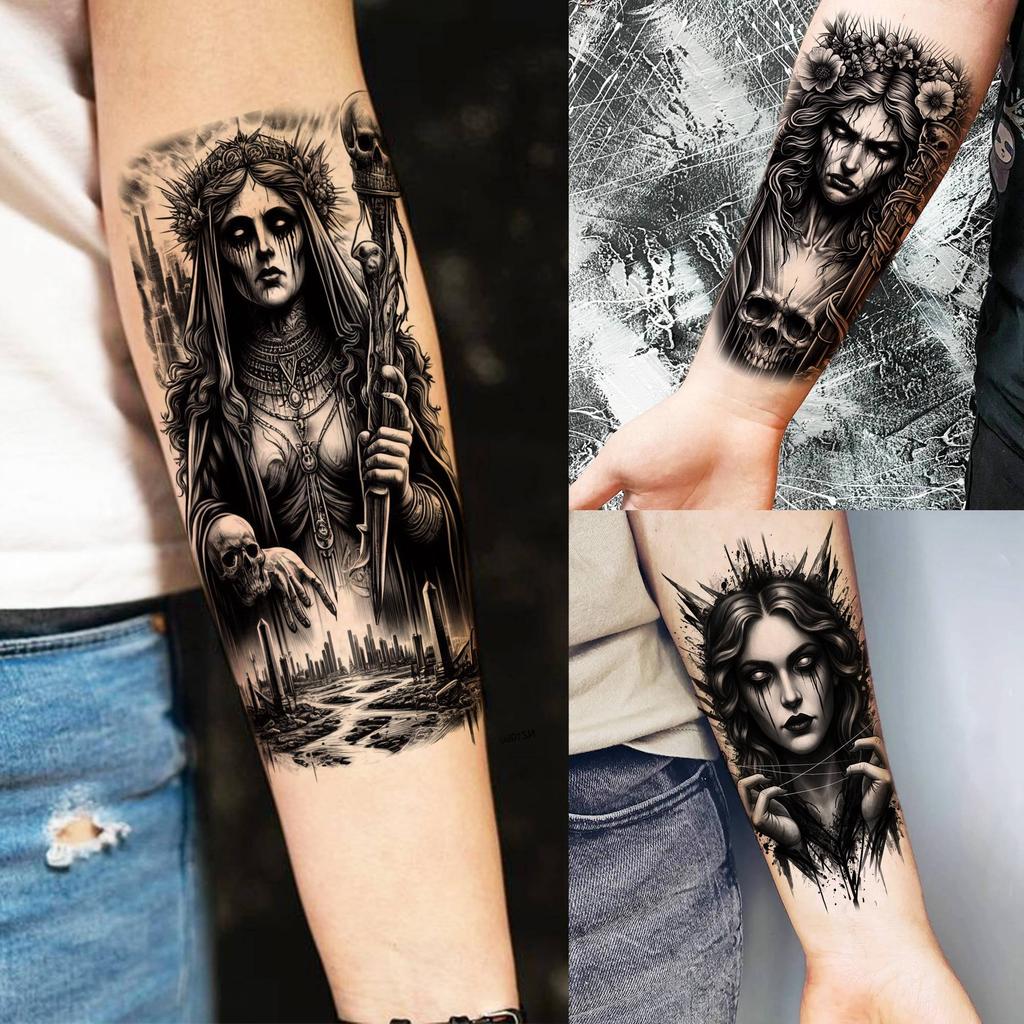 1 Sheet Evil Witch Zombie Vampire Temporary Tattoos For Men Women Adults Halloween Long Lasting Waterproof Fake Tattoo Sticker
