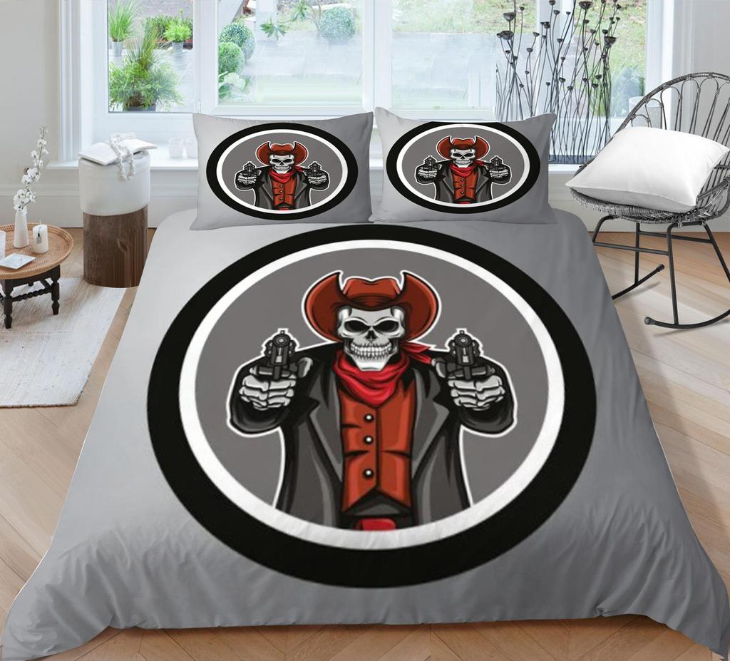 Set de lenjerie de pat cu craniu pentru acasă lenjerie de pat respirabilă cu husă de pernă husă de pilota de înaltă calitate pentru băiat, adolescent, textile de acasă