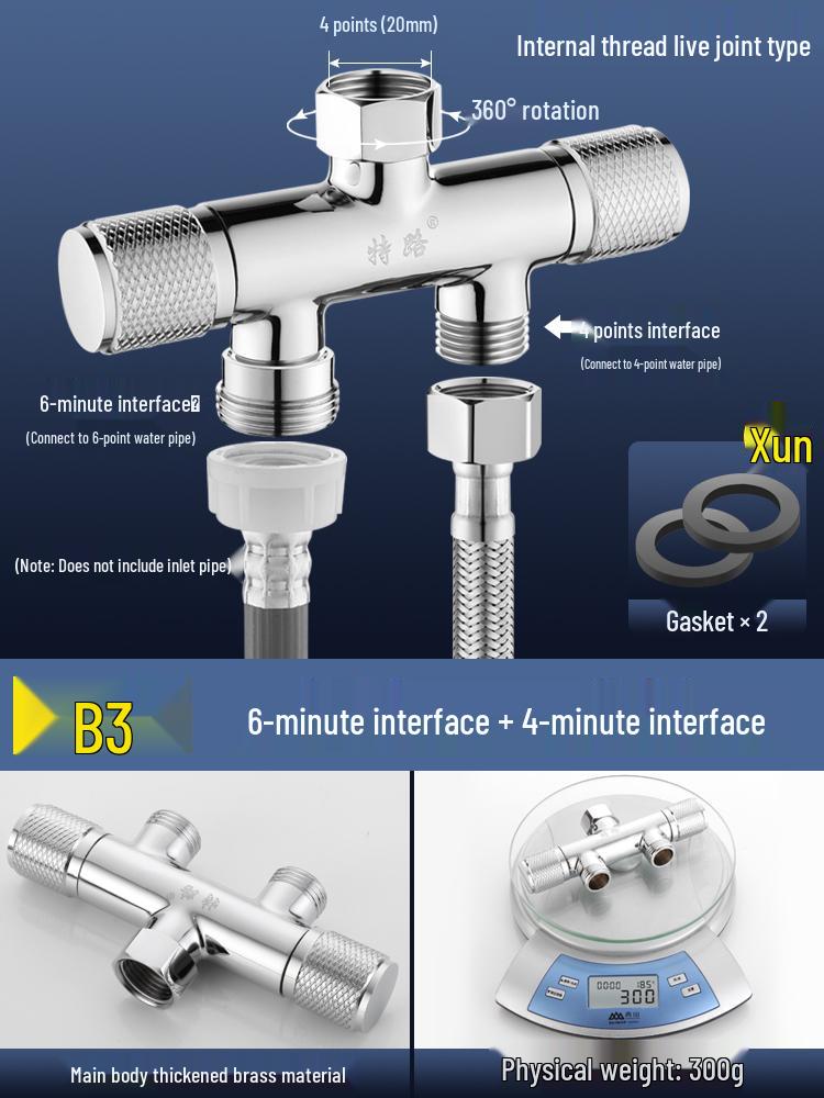 All-Copper Dual-Control Angle Valve Splitter for Toilet and Washing Machine