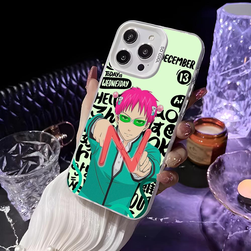 Anime S-Saiki Kusuo Phone Case For iPhone 16 15 14 13 12 11 Pro Max White Matte Laser Metallic Aurora Funda