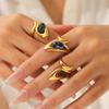 Natural Stone Ring for Women, 18K Gold Stainless Steel Ring, Non-fading Hand Jewelry, Ins Style Versatile Vintage Ring