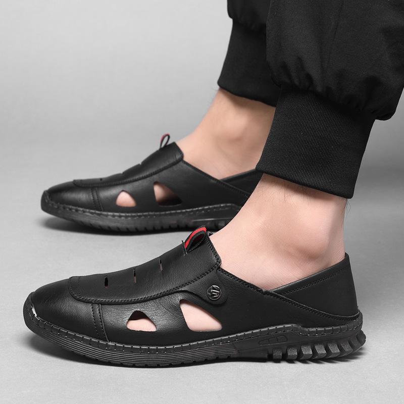 Fashion Designer's New Hollow Men's Loafers Summer Outdoor Walking Non-slip Comfortable Man Leather Casual Shoes Male Sandals
