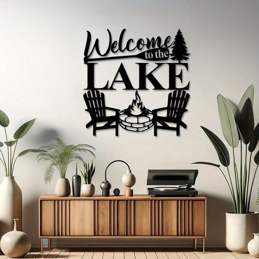 Vintage Welcome To The Lake Metal Sign Wall Art Decor Rustic Cabin Gift