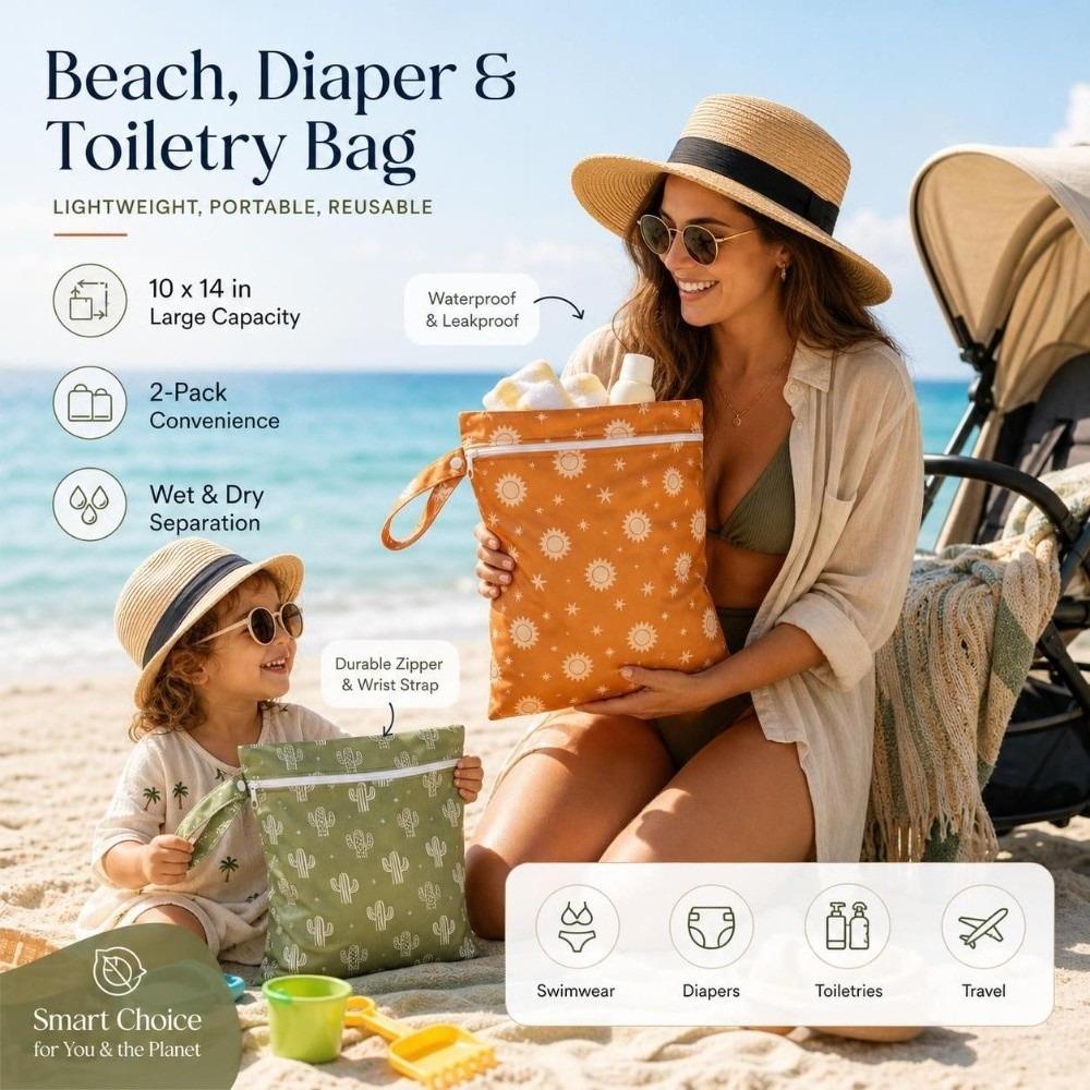 2 pièces Sacs réutilisables imprimés Sec-Humide Organisateur de linge imperméable Pochette pour le camping