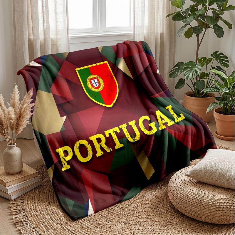 Portugal Football Printed Flannel Blanket Skin Friendly Warm Decorative Throw for Indoor Couch Bed Daily Use