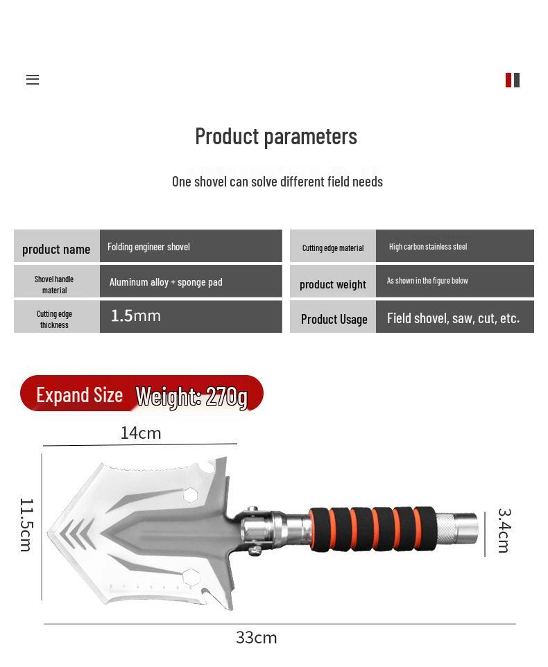 "Multifunctional Folding Engineer Shovel - Portable, Durable Manganese Steel for Outdoor Use"