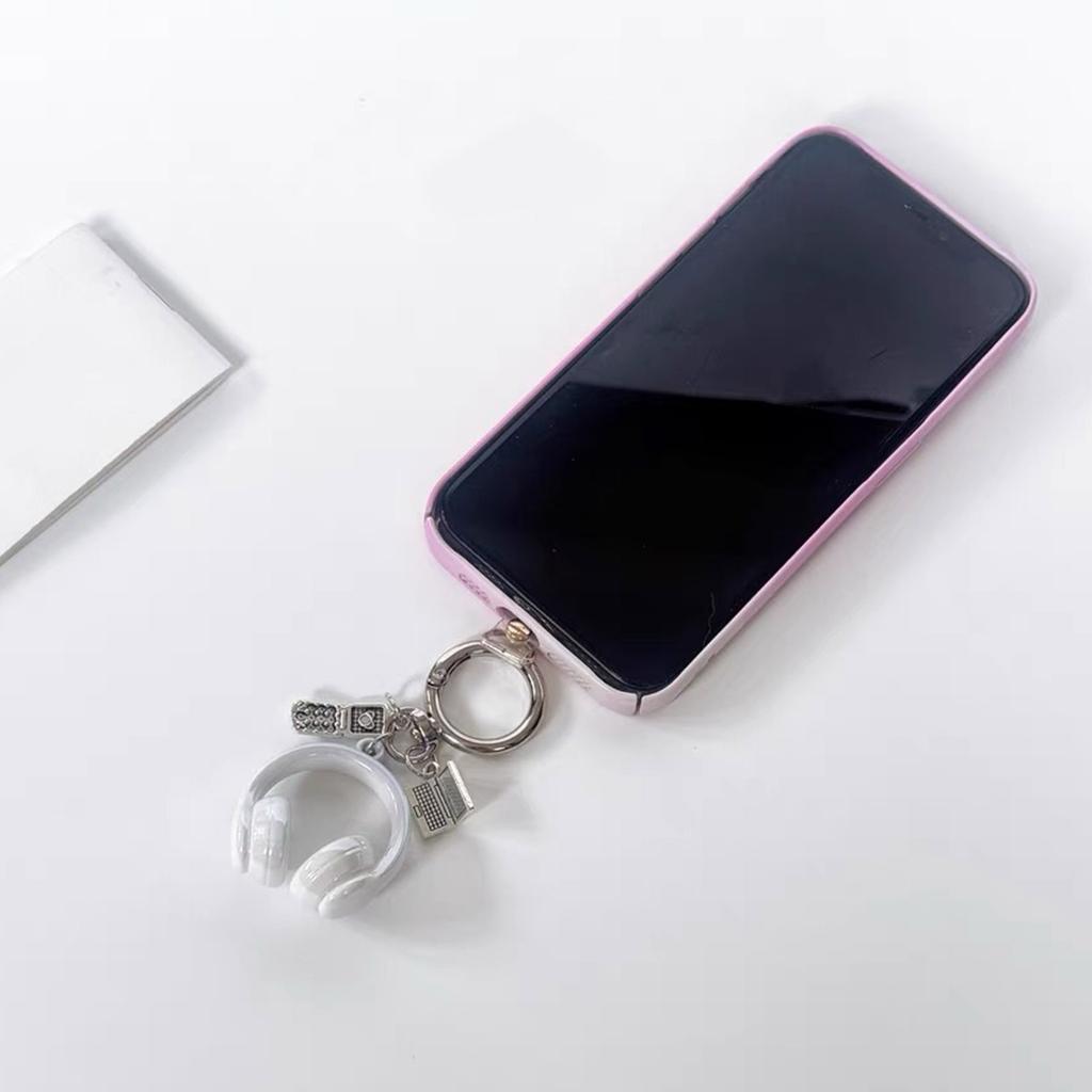 Entzückender Kopfhörer-Schlüsselanhänger mit Handy- und Computer-Charm für Damen Mädchen Handtaschen Geldbörse Brieftasche Autozubehör