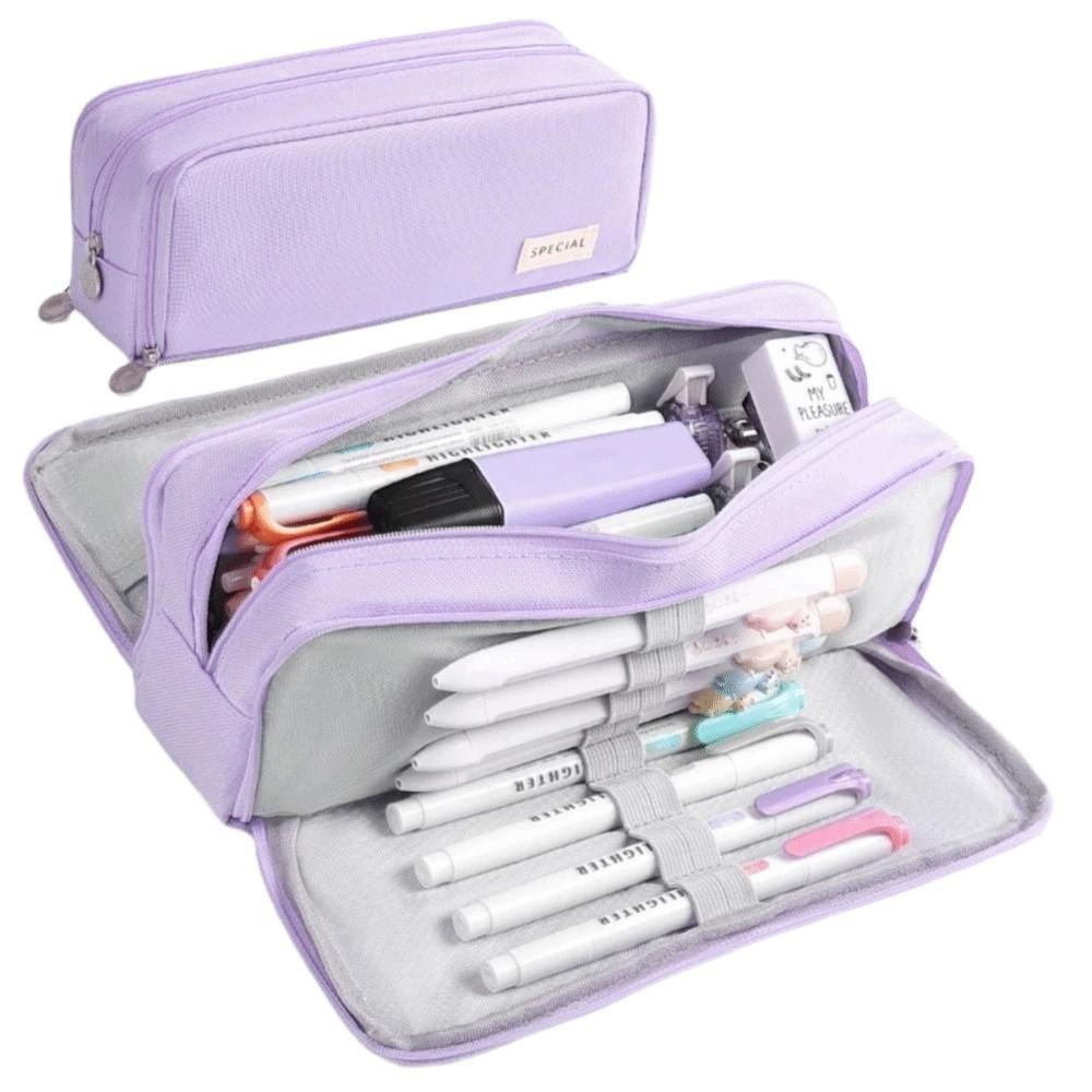 Zippered Minimalist Pen Bag Oxford Cloth Layered Pencil Case  Back-To-School Season