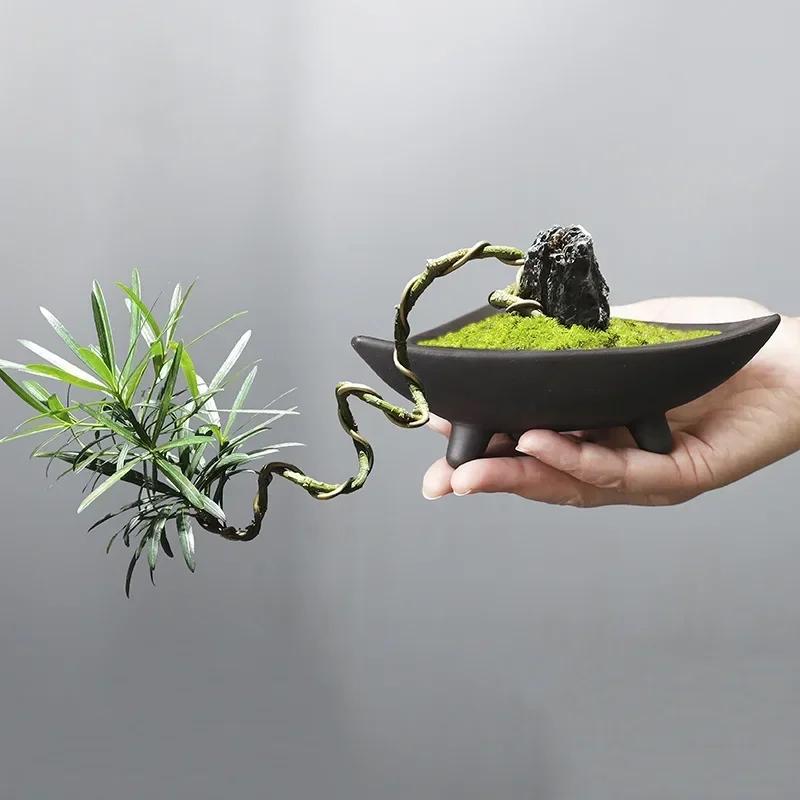 Personalized Ceramic Flower Pots for Bamboo Indoor Micro Landscape Plants Purple Clay Pot Decoration