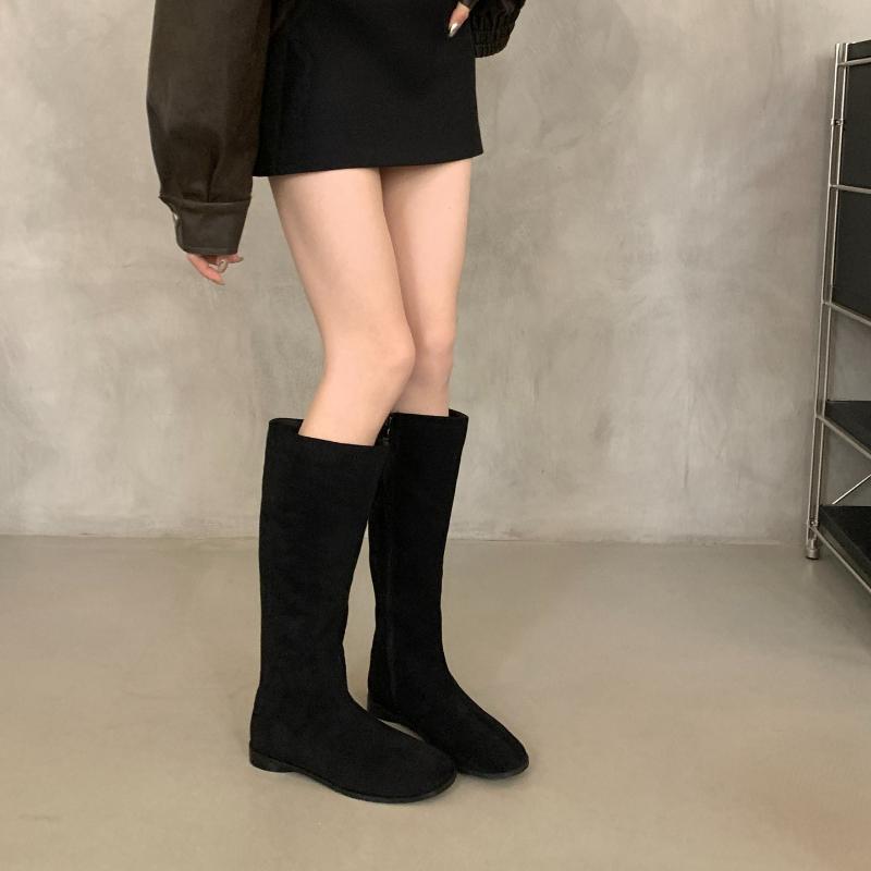2026 New Spring Autumn Elastic Slimming Woman High Boot Concise Round Toe Shoes Ladies Soft Leather Flats Knight Long Booties