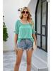 2023 Summer Casual Loose Fit Square Neck Short Sleeve T-shirt
