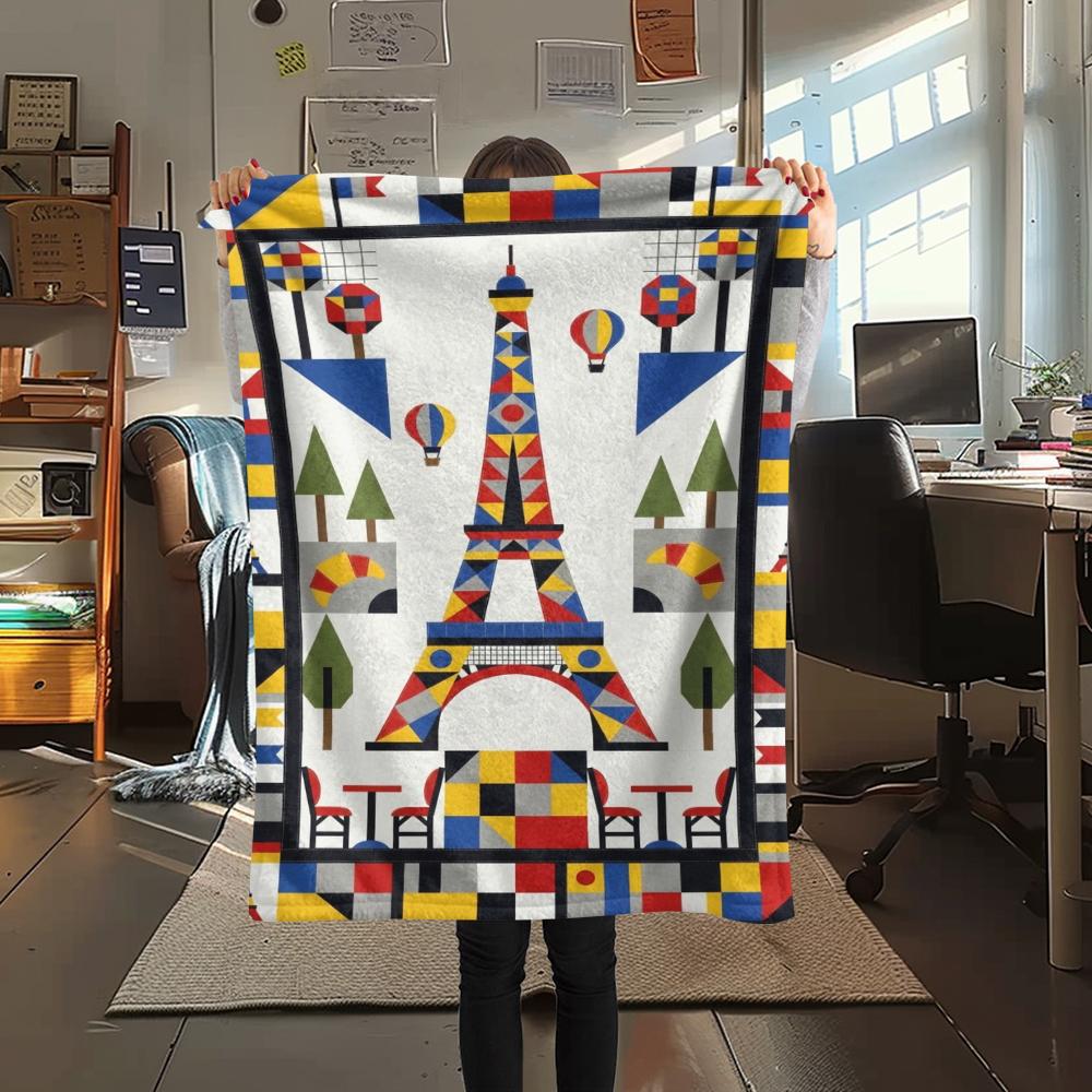 Paris Eiffel Tower Print Flannel Blanket, High quality Comfortable for All Seasons, Home Decor, Warmth and Comfort, Perfect for Christmas Gifts94