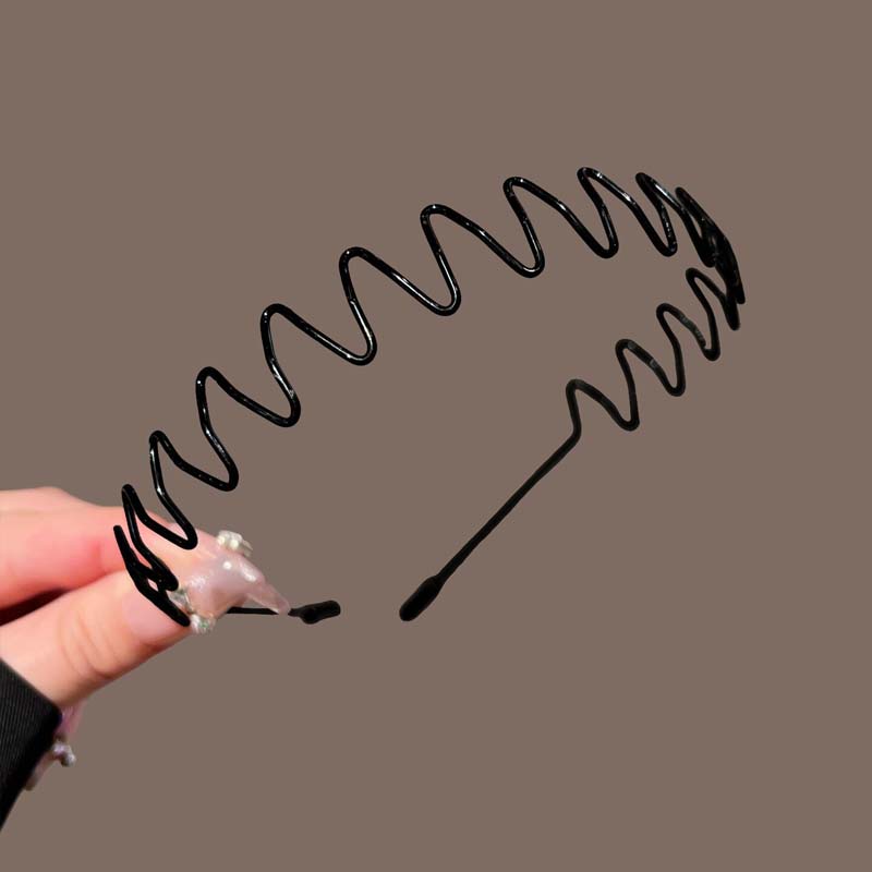 Unisex Black Elastic Non Slip Simple Metal Headbands for Men Women Trendy Wavy Hairband Face Washing Headdress Hair Accessories
