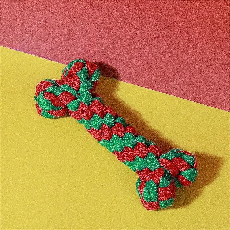 Pet Christmas Supplies Dog Toy Teeth Cleaning Rope Knot Cotton Rope Toy Cute Cartoon Chewing Toy