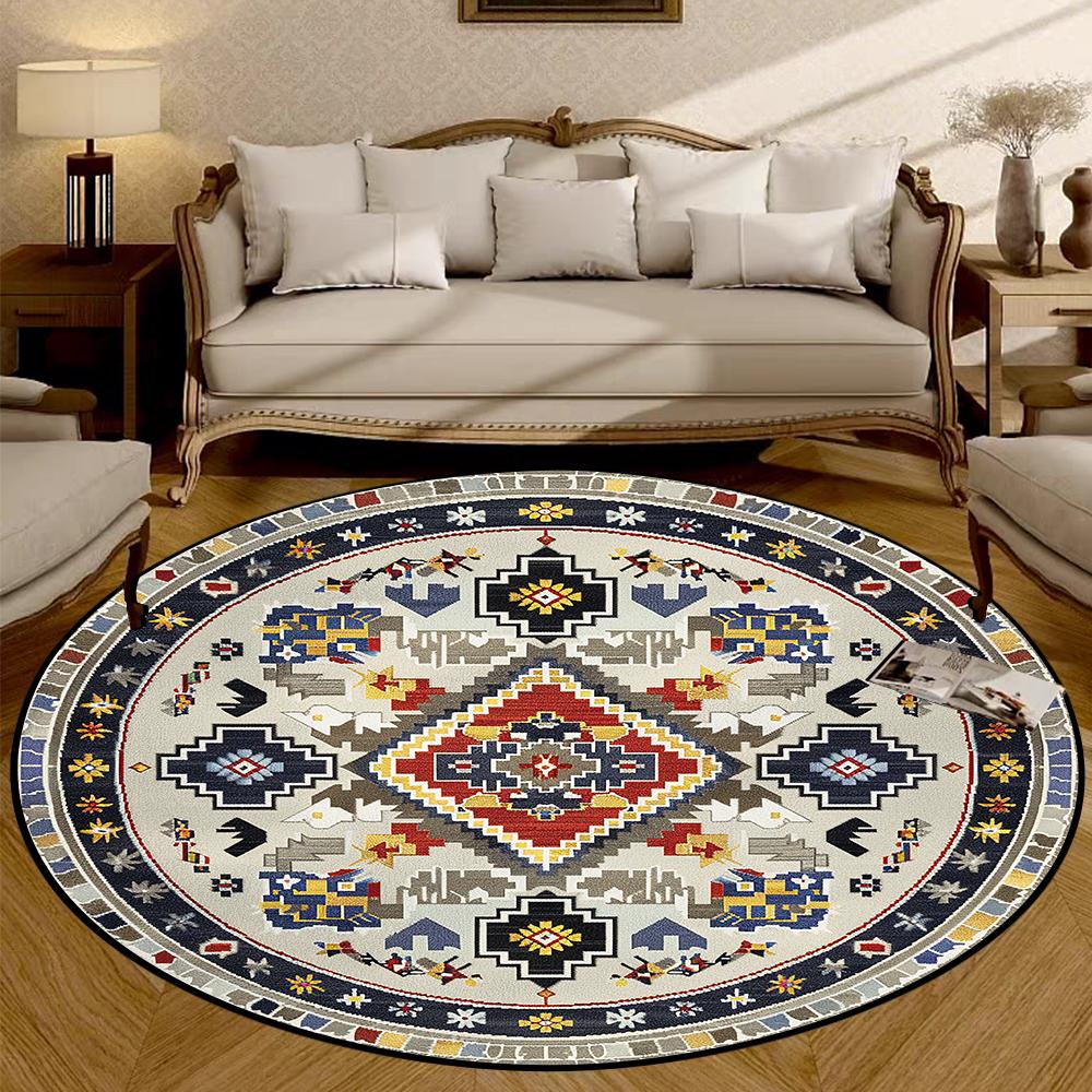 Bohemia Style Round Living Room Carpet Non-slip Bedroom Decoration Washable Rugs Office Chair Mat Bedroom Bedside Soft Carpets