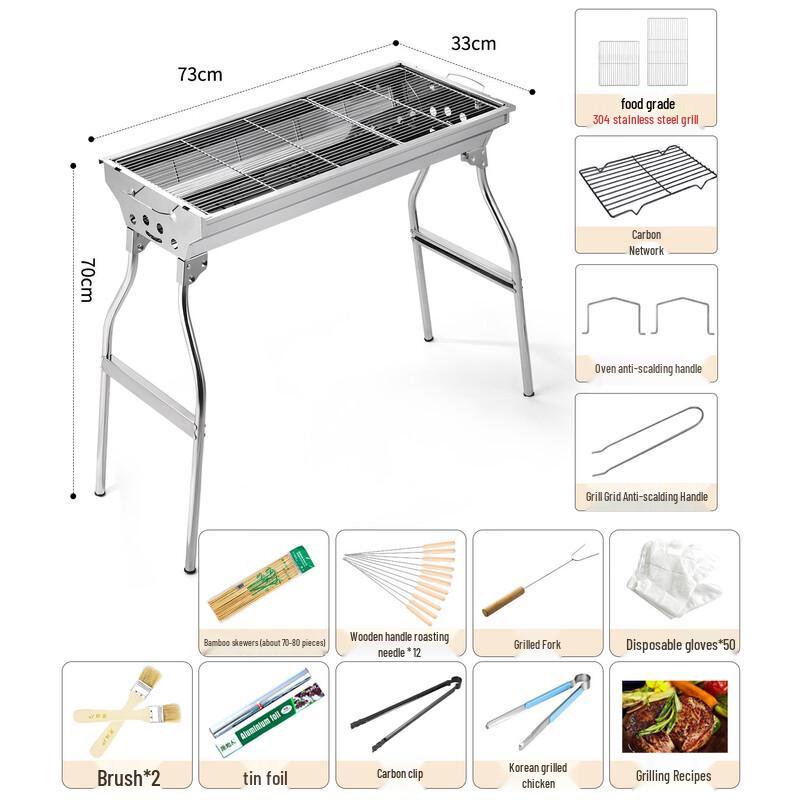 Tri-polar Outdoor Portable Folding Stainless Steel BBQ Grill