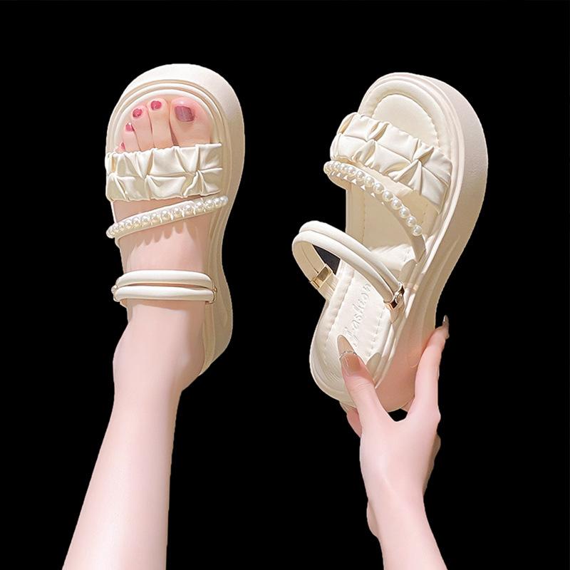Two Wearing Roman Sandals Women's 2025 Summer New Versatile Fairy Style with Skirt Rhinestone Platform Beach Slippers