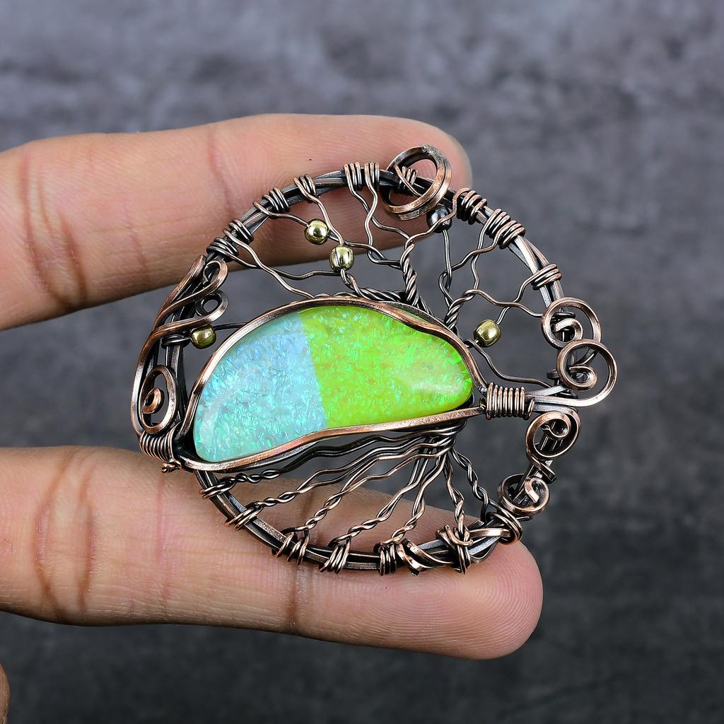 Triplet Opal Handmade Copper Wire Wrap Jewelry Pendant 2.17" E5p20