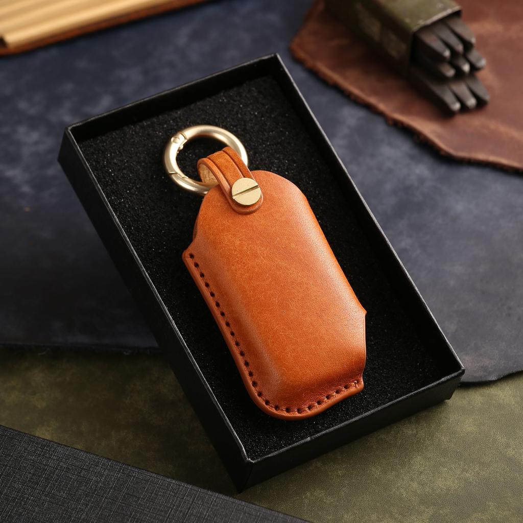 Suitable for Kia New Smart Run Key Cover, Purely Handmade High-end Leather Car Key Bag, Shell Ring.