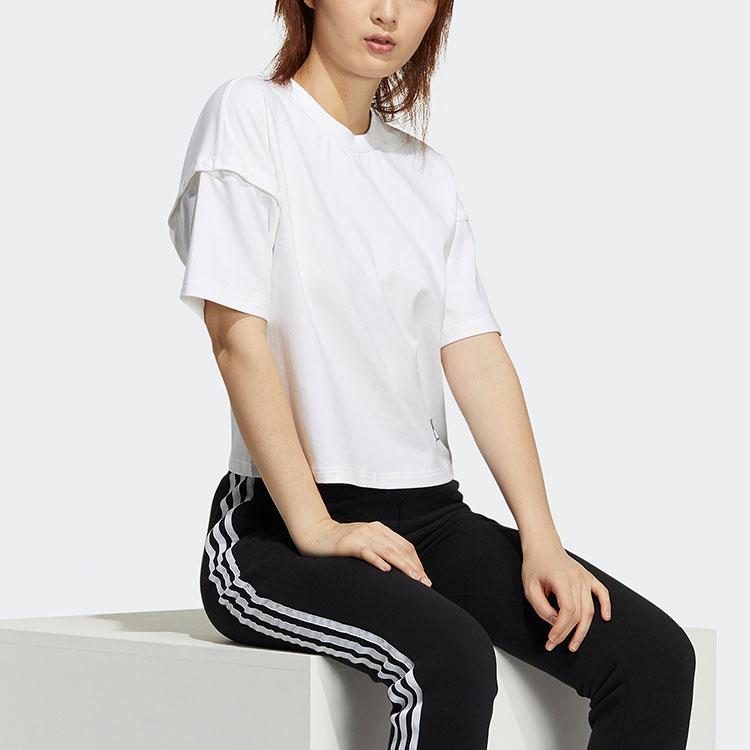 Adidas Originals Striped Sports Crew Neck T-Shirt Women Tops White H39016