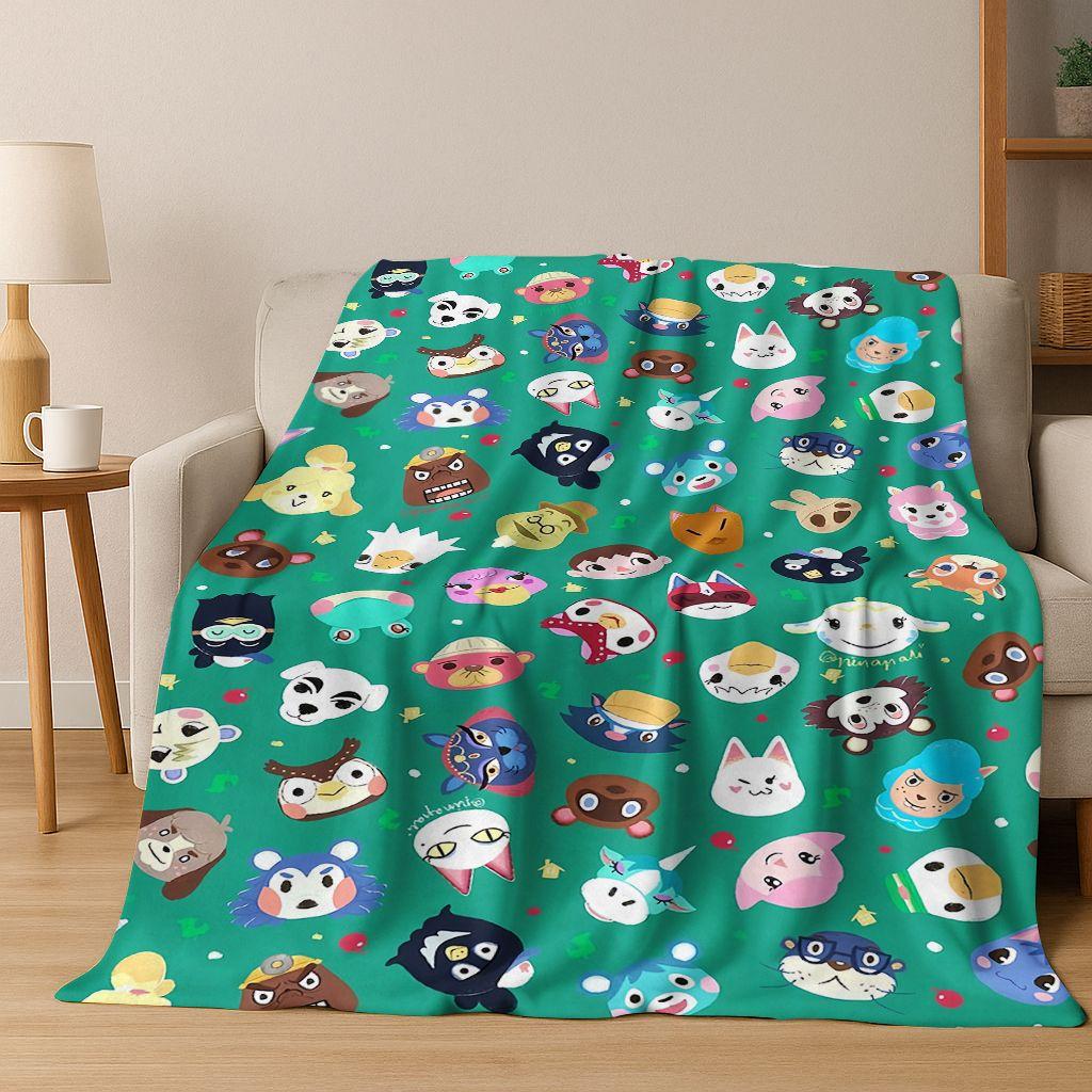 Game Animal Crossing Wild World Cartoon Flannel Blanket,Cozy Soft Throw Blanket for Home Bedroom Bed Sofa Picnic Cover Gift Kids