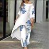 2025 Women's Casual Loose Print Nine-Sleeve Sun Protection Shirt & Wide-Leg Pants Set