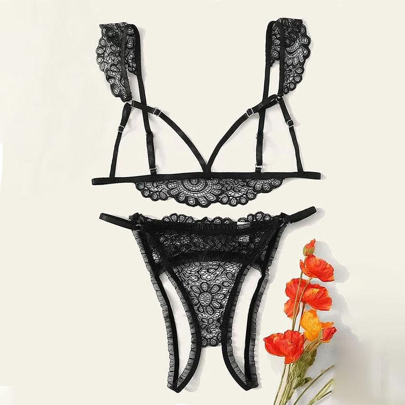 Women Erotic Lingerie Sexy Costumes Perspective Ladies Three-Point Underwear G-string Sex Lace Bikini Adult Products