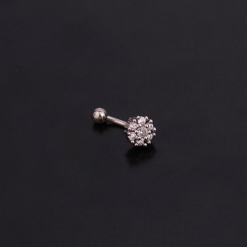 Stainless Steel Zircon Eyebrow Studs: 1.2x6/8mm Curved Rod Cochlear Design