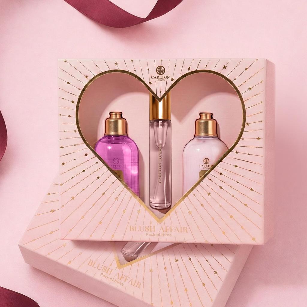 Carlton London Blush Affair Gift Box - Pack of 3 | Valentine's Gift for Her | Shower Gel 180ml, Body Lotion 180ml and 15ml EDP Perfume | Gifting for