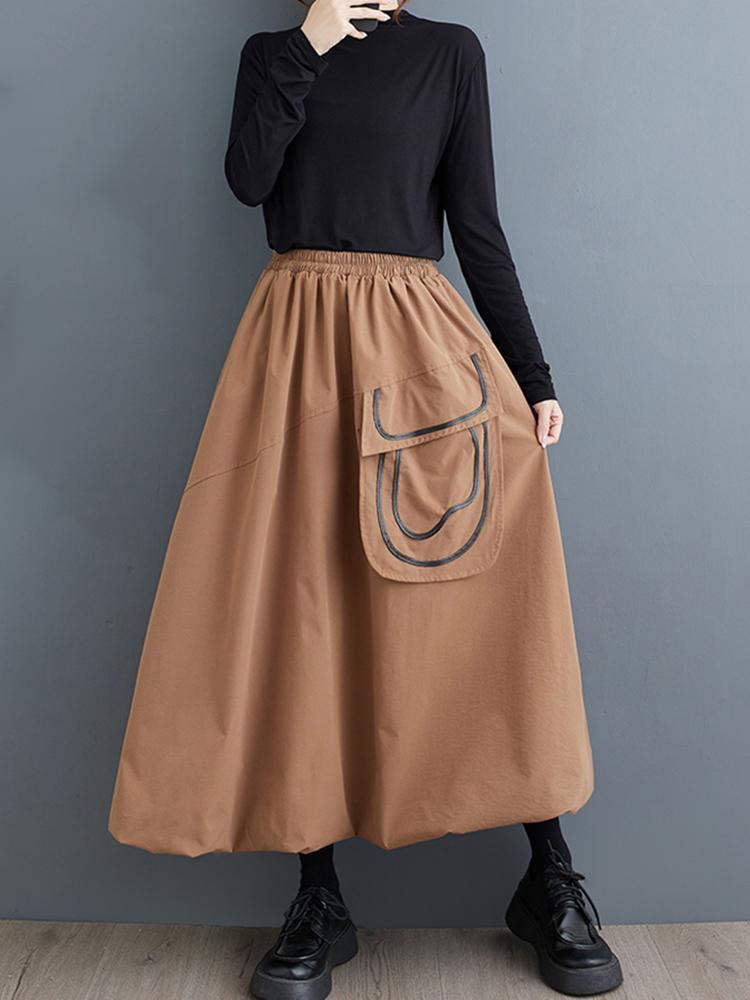 Xitao Patchwork Big Pocket Elastic Waist Female Skirt ZY8893