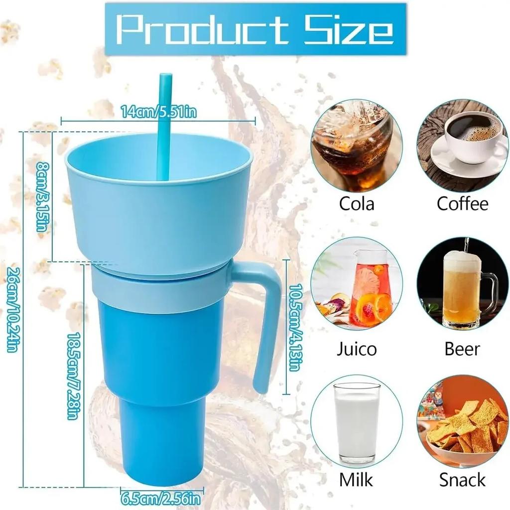 Kaufe 2-in-1-Snackschale, Trinkbecher mit Strohhalm, Stadionbecher, Wasserflasche, Strohhalm, spritzwassergeschützt, auslaufsicher, tragbar, für Erwachsene und Kinder, für den Kinoausflug zum Preis ab 7.44