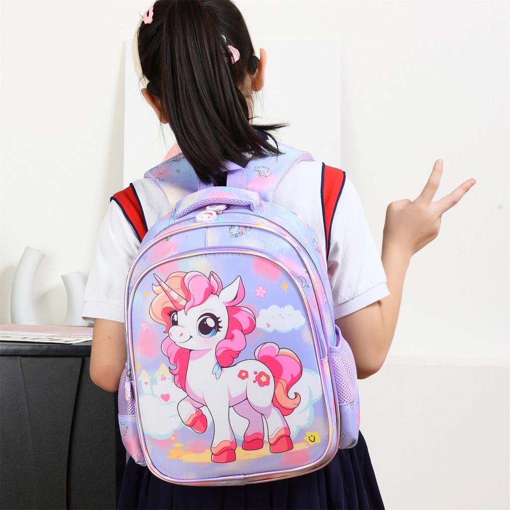 Children'S School Bag Cartoon Pony Print Boys And Girls Backpack 3--6 Years Old Kindergarten Small Class Eggshell Backpack