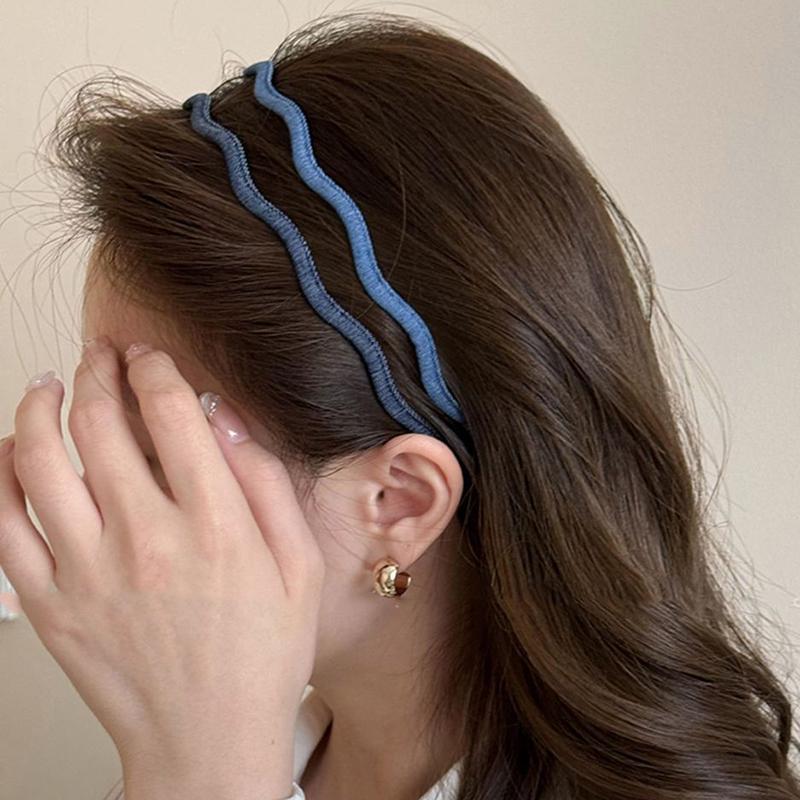 Korean Denim Wavy Fine Hairbands for Women Trendy Simple High-End Hairwear Sweet Girl Picnic Party Wash Face Hair Accessories