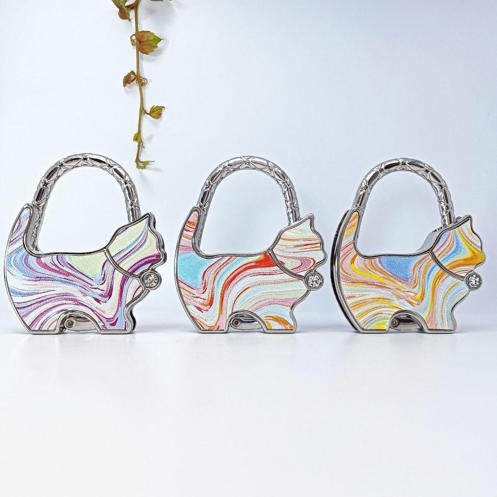 Cute Shape Cat Handbag Hook Lovely Design Foldable Folding Bag Hook Portable Alloy Material Table Edge Hook Home Decoration