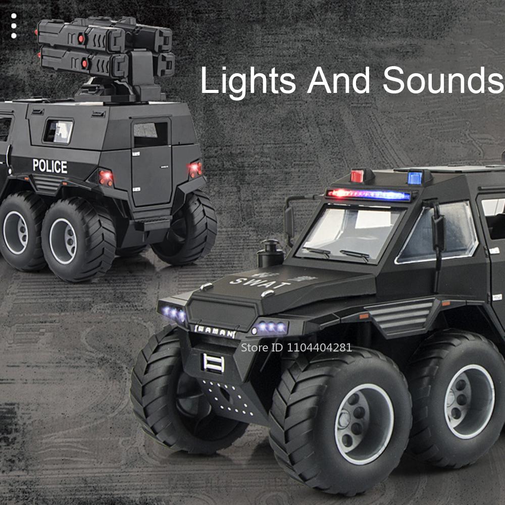 1:24 Shaman Armored Police Car Alloy Diecast Model Toy Car Doors Opened Sound Light Pull Back Miniature Vehice Boy Birthday Gift