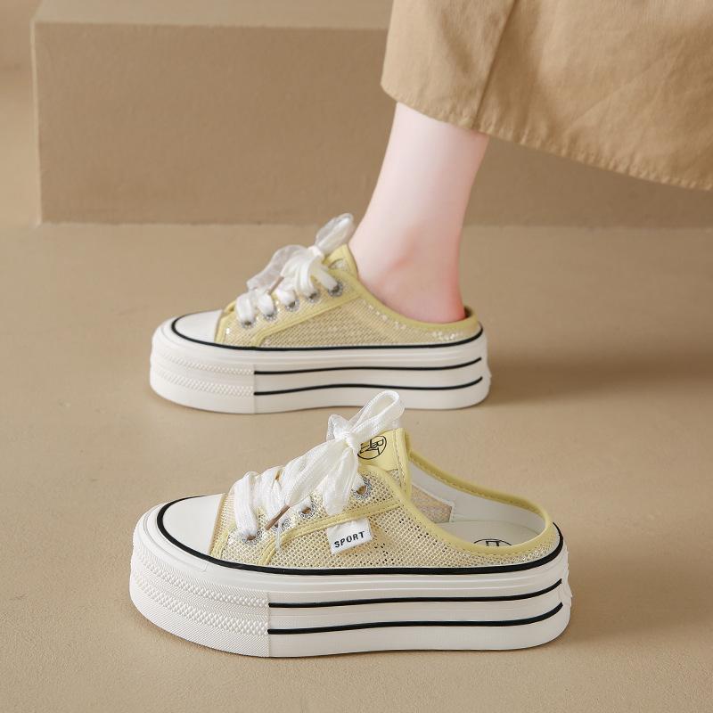 Baotou Half Slippers Outer Wear Summer Women's Shoes 2025 New Popular One-pedal Thick-soled Height Increase Super Fire Single Shoes