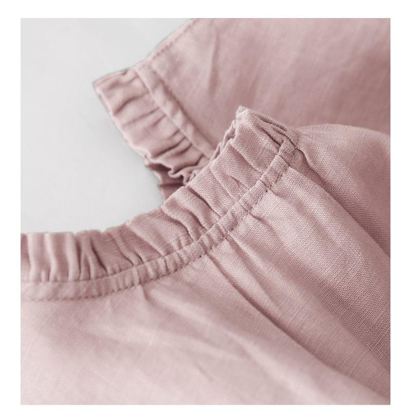 Women's Cotton, Linen, Lotus Root Pink Summer Loose Mid Length Short Sleeved Dress