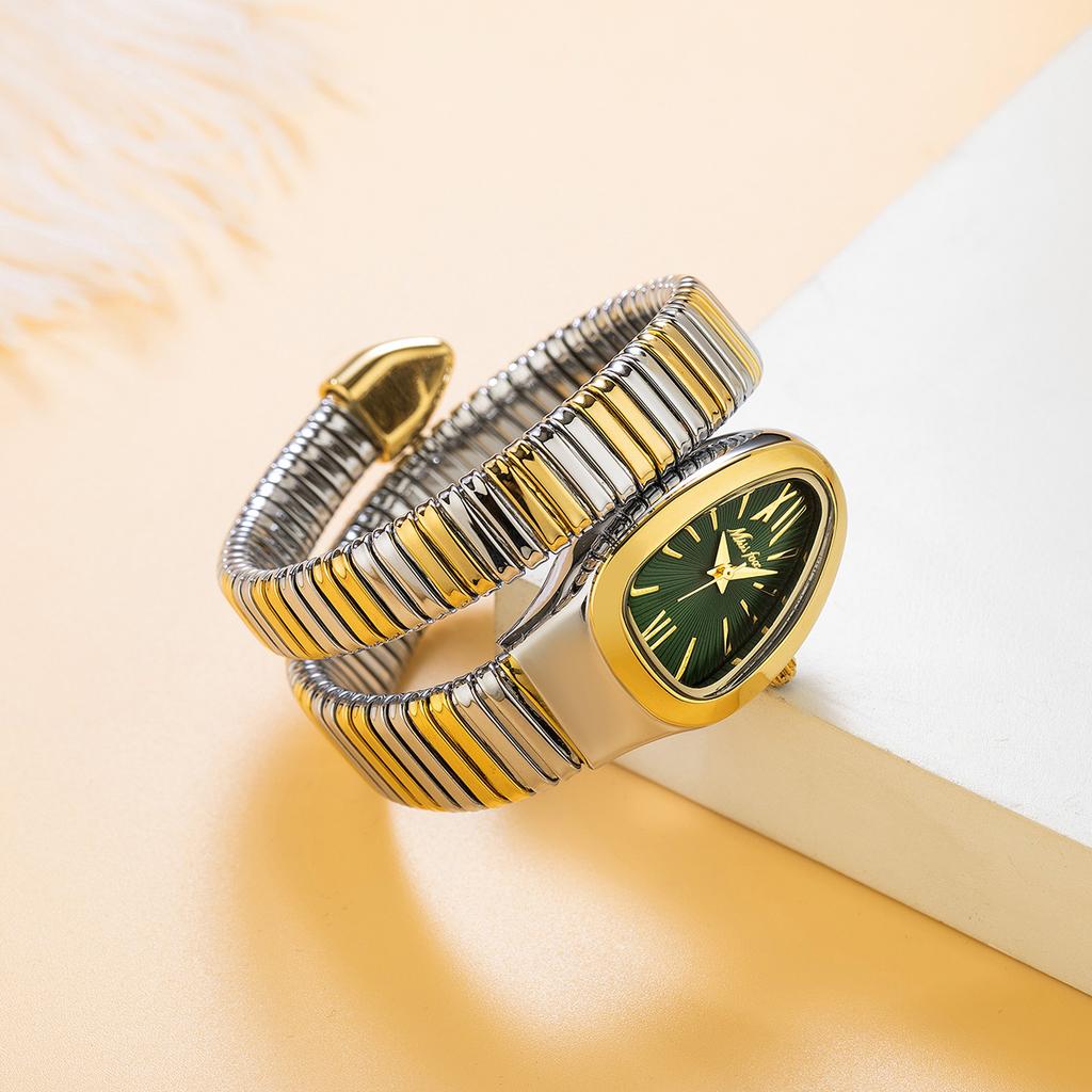 MISSFOX Classic Snake Shape Watch for Women Gold Silver Scaleable Bracelet Womens Watches Quartz Ladies Wristwatch