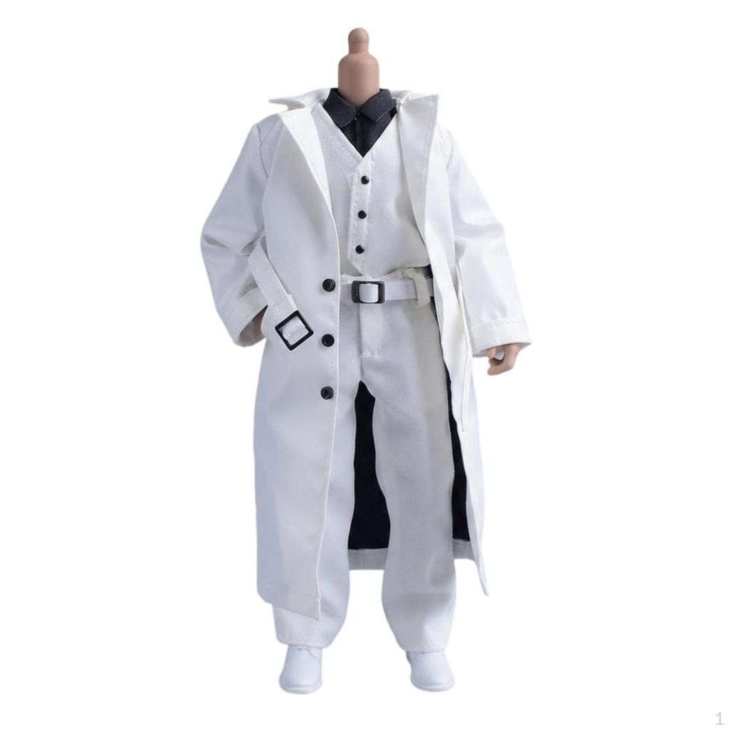 Long Trench Coat Set Included Pieces 1/12 Scale Doll Clothes Lapel Belted Outfit