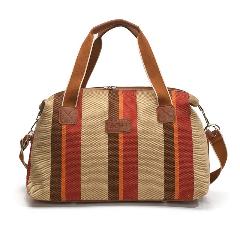 Striped duffel bag retro short-term outing travel bag women's large-capacity retro fitness bag crossbody handbag