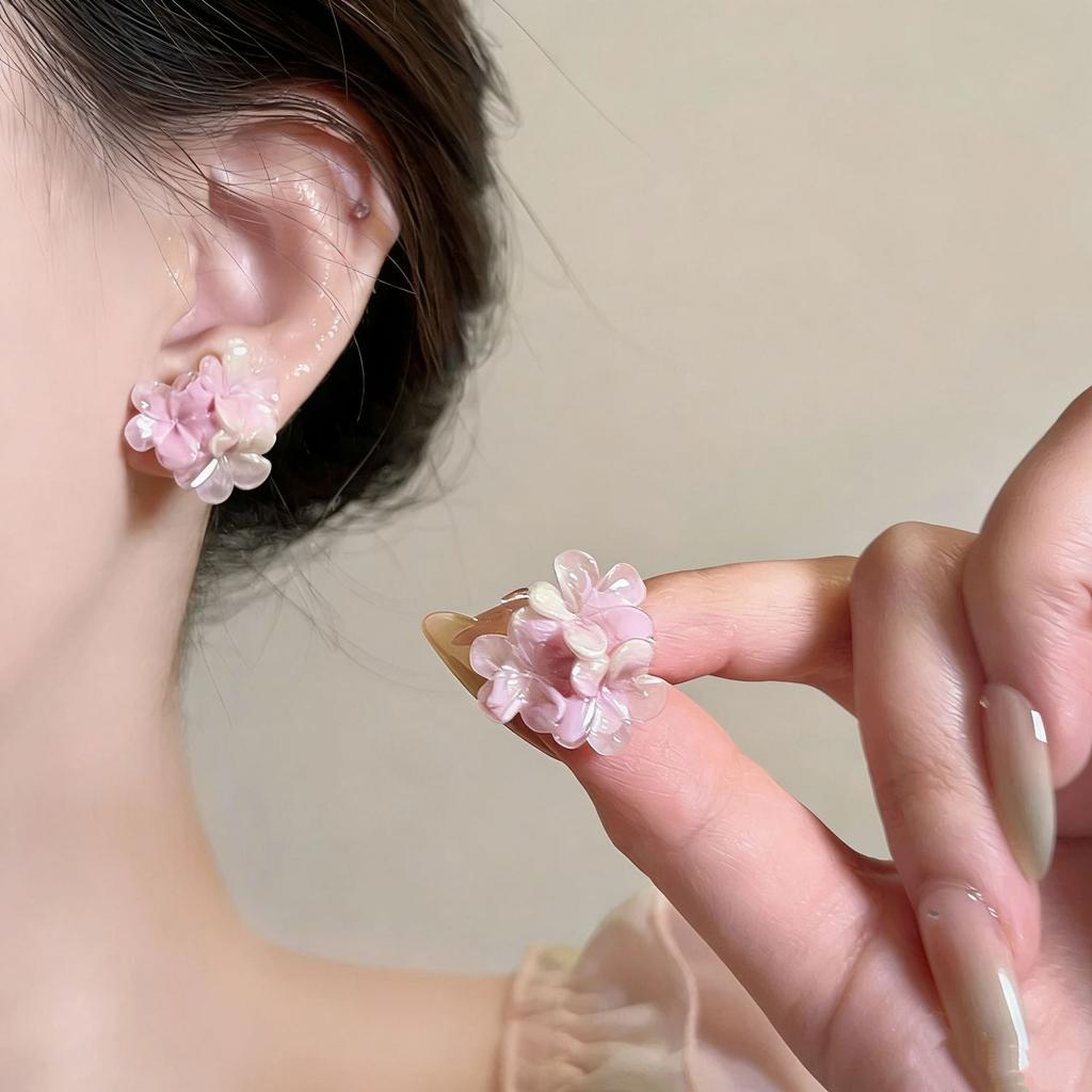 New Korean Romantic Resin Flower Stud Earrings for Women Girl Cute Aesthetic Charm Vintage Fashion Jewelry Accessories Wholesale